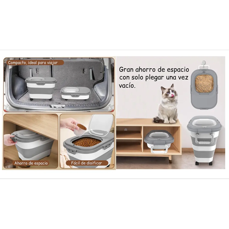 CONTENEDOR PLEGABLE ALIMENTO PETSCOOL 8 KG GRIS CON RUEDAS - 8