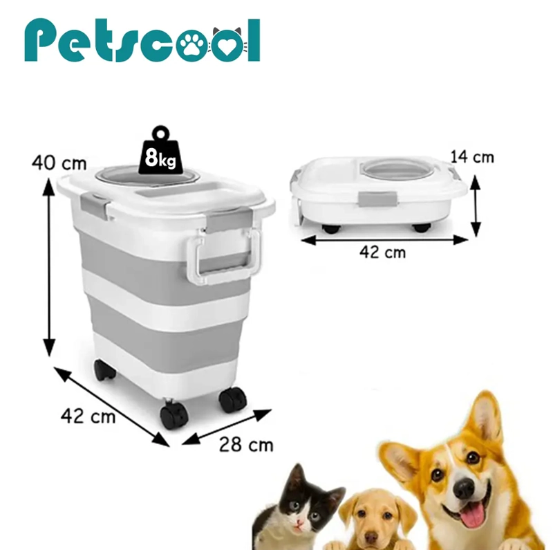 CONTENEDOR PLEGABLE ALIMENTO PETSCOOL 8 KG GRIS CON RUEDAS - 9