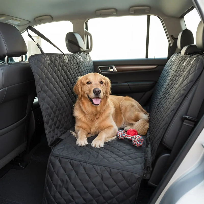 FUNDA CUBRE ASIENTO DE AUTO/SUV/CAMIONETA PARA MASCOTAS PETSCOOL IMPERMEABLE NEGRO - 4