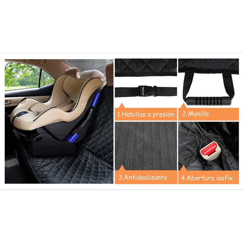 FUNDA CUBRE ASIENTO DE AUTO/SUV/CAMIONETA PARA MASCOTAS PETSCOOL IMPERMEABLE NEGRO - 5