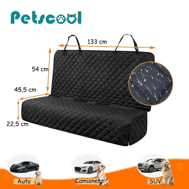 FUNDA CUBRE ASIENTO DE AUTO/SUV/CAMIONETA PARA MASCOTAS PETSCOOL IMPERMEABLE NEGRO - 8