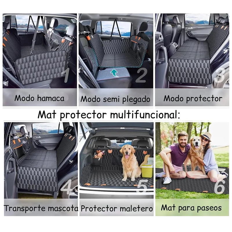 FUNDA CUBRE ASIENTO DE AUTO PARA MASCOTAS IMPERMEABLE Y ANTIDESLIZANTE NEGRA - 2