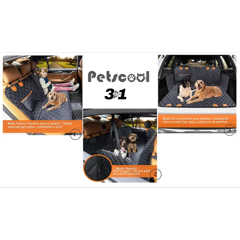 FUNDA CUBRE ASIENTO DE AUTO PARA MASCOTAS IMPERMEABLE Y ANTIDESLIZANTE NEGRA - 3