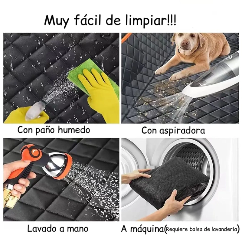 FUNDA CUBRE ASIENTO DE AUTO PARA MASCOTAS IMPERMEABLE Y ANTIDESLIZANTE NEGRA - 4