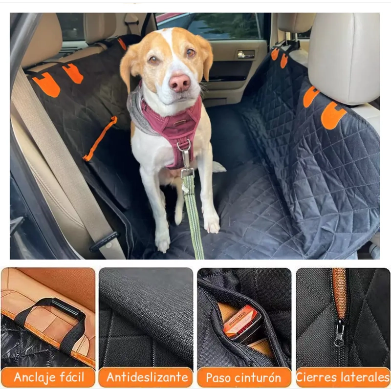 FUNDA CUBRE ASIENTO DE AUTO PARA MASCOTAS IMPERMEABLE Y ANTIDESLIZANTE NEGRA - 5