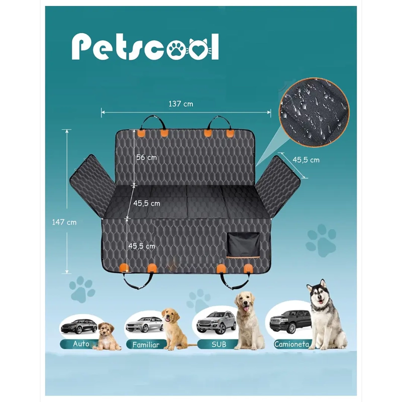 FUNDA CUBRE ASIENTO DE AUTO PARA MASCOTAS IMPERMEABLE Y ANTIDESLIZANTE NEGRA - 6