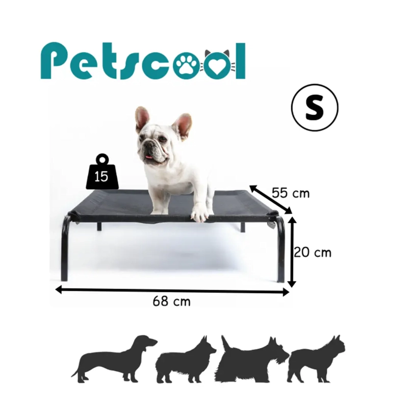 CAMA ELEVADA PARA MASCOTAS PETSCOOL TALLA S 68 X 55CM SOPORTA HASTA 15 KG - 10