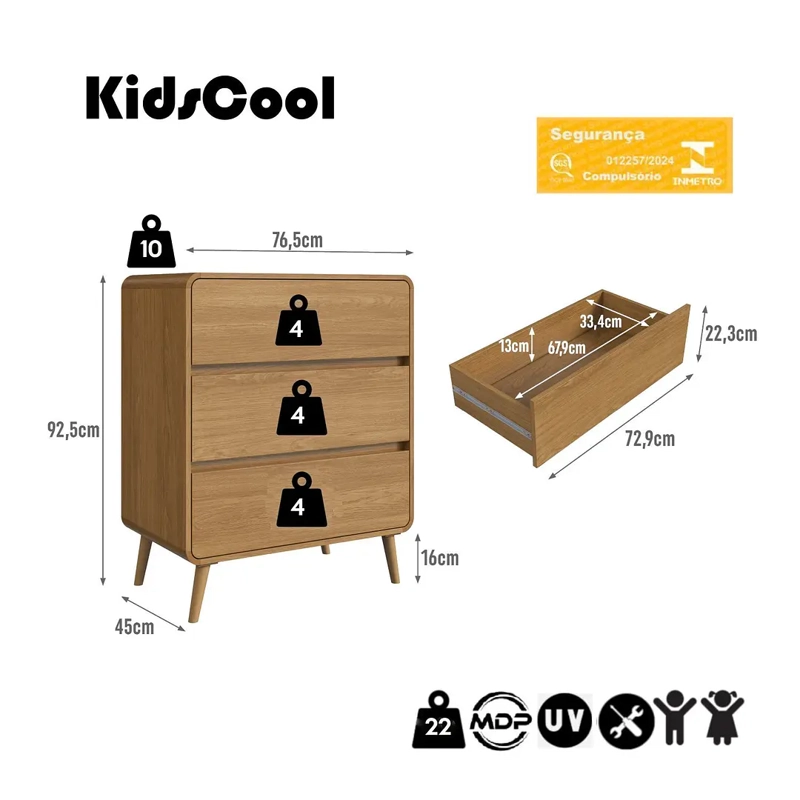 COMODA RETRO 3 CAJONES ROBLE - 6