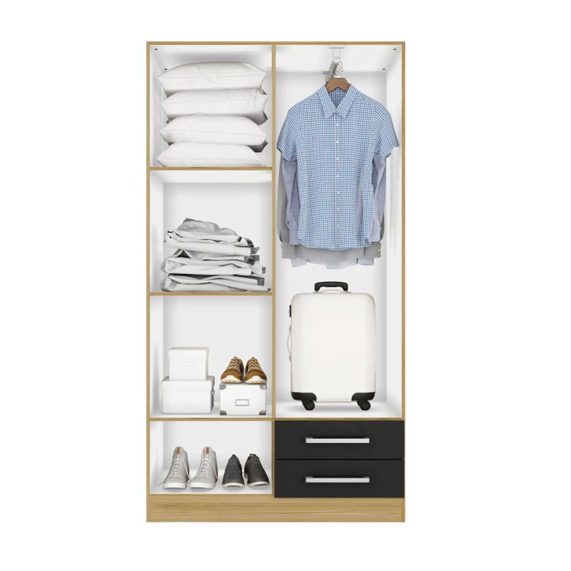 CLOSET ROPERO MULTIFUNCIONAL 2 CAJONES Y 4 PUERTAS CANELA NEGRO - 3