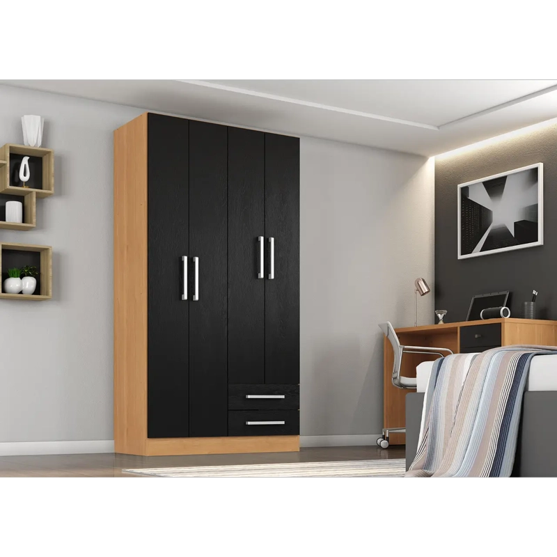 CLOSET ROPERO MULTIFUNCIONAL 2 CAJONES Y 4 PUERTAS CANELA NEGRO - 4