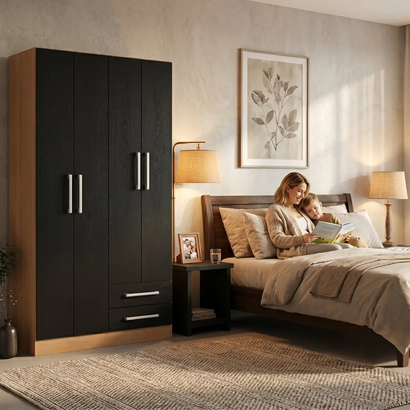 CLOSET ROPERO MULTIFUNCIONAL 2 CAJONES Y 4 PUERTAS CANELA NEGRO - 5