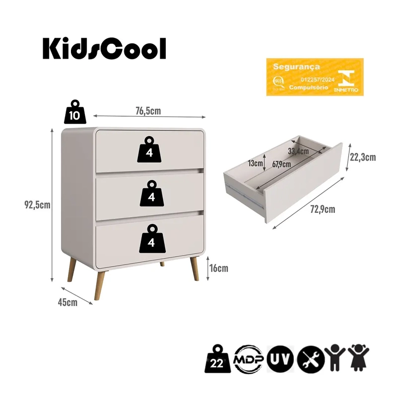 COMODA RETRO 3 CAJONES BEIGE - 6