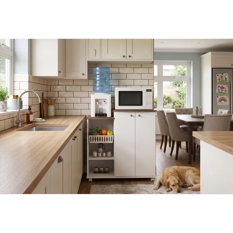 MUEBLE AUXILIAR DE COCINA CON RUEDAS BLANCO - 4