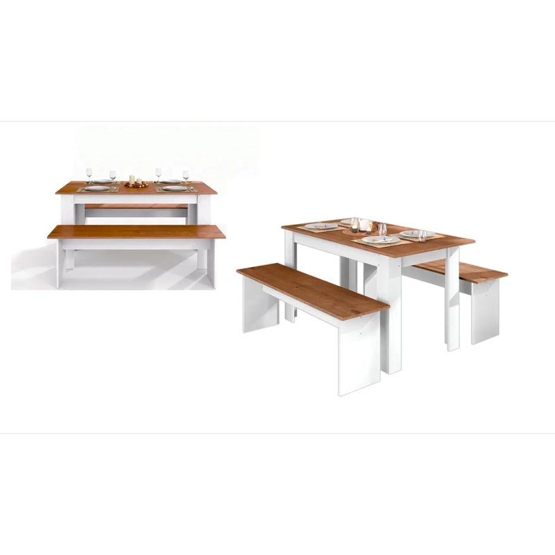JUEGO DE COMEDOR DIARIO 2 BANQUETAS BLANCO CANELA - 2