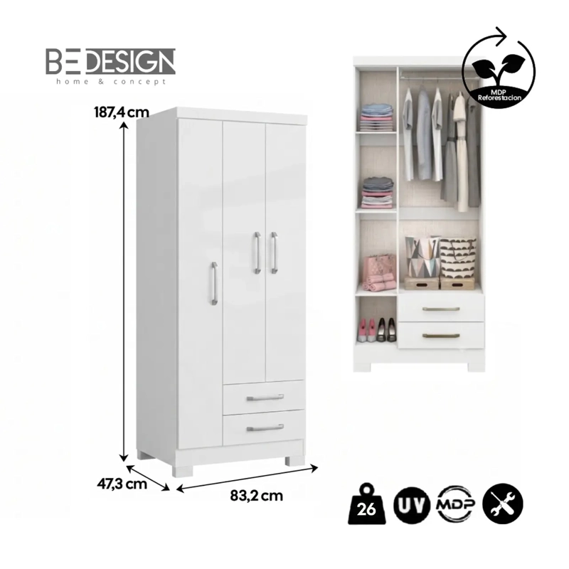 CLOSET ROPERO MULTIFUNCONAL FRANCIA BLANCO - 6