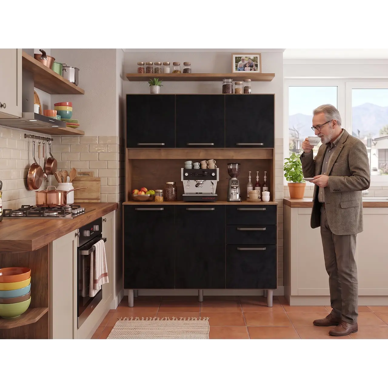 MUEBLE DE COCINA ALACENA Y DESPENSA NEGRO - 4