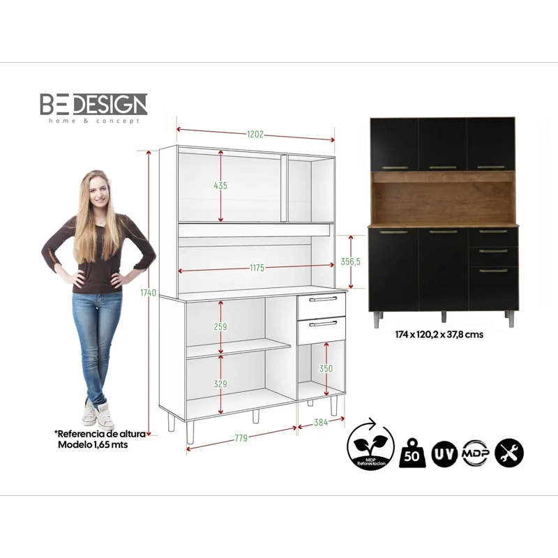MUEBLE DE COCINA ALACENA Y DESPENSA NEGRO - 5