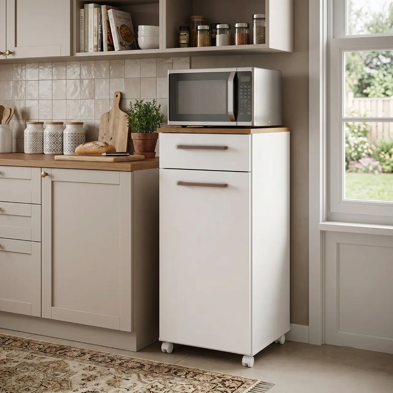 MUEBLE MULTIUSO AUXILIAR DE COCINA CON RUEDAS BLANCO - 5