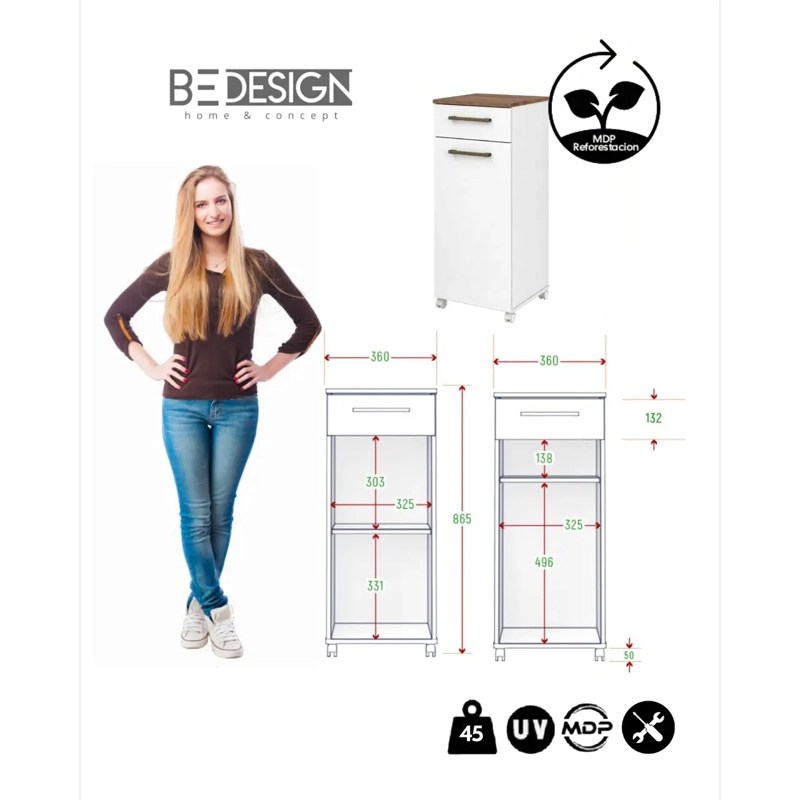 MUEBLE MULTIUSO AUXILIAR DE COCINA CON RUEDAS BLANCO - 6