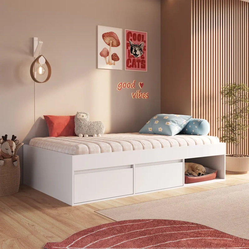 CAMA INFANTIL 1 PLAZA PETS CON 2 PUERTAS BLANCA - 4