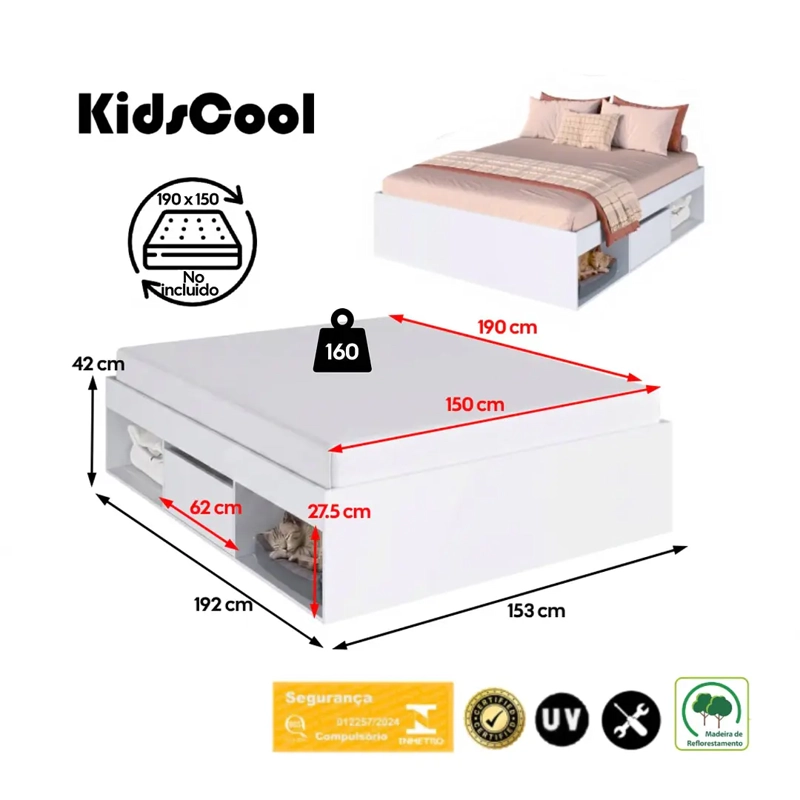 CAMA MULTIFUNCIONAL 2 PLAZAS PETS CON 2 CAJONES BLANCA - 9