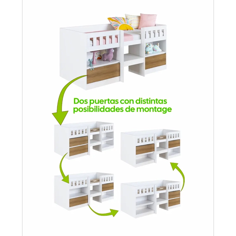 CAMA INFANTIL MULTIFUNCIONAL ALTA 1 PLAZA BLANCA MIEL - 5