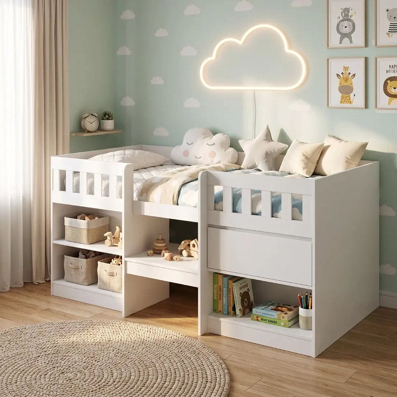 CAMA INFANTIL MULTIFUNCIONAL ALTA 1 PLAZA BLANCA - 5