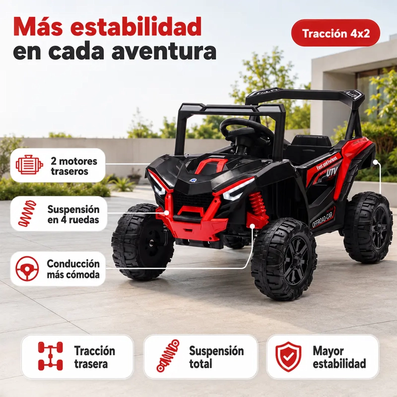 AUTO A BATERIA BUGGY NEGRO 4X2 12V CONTROL REMOTO Y BALANCEO - 6