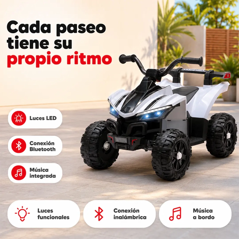 CUATRIMOTO INFANTILA BATERIA ATV BLANCO 12V DOBLE MOTOR - 3