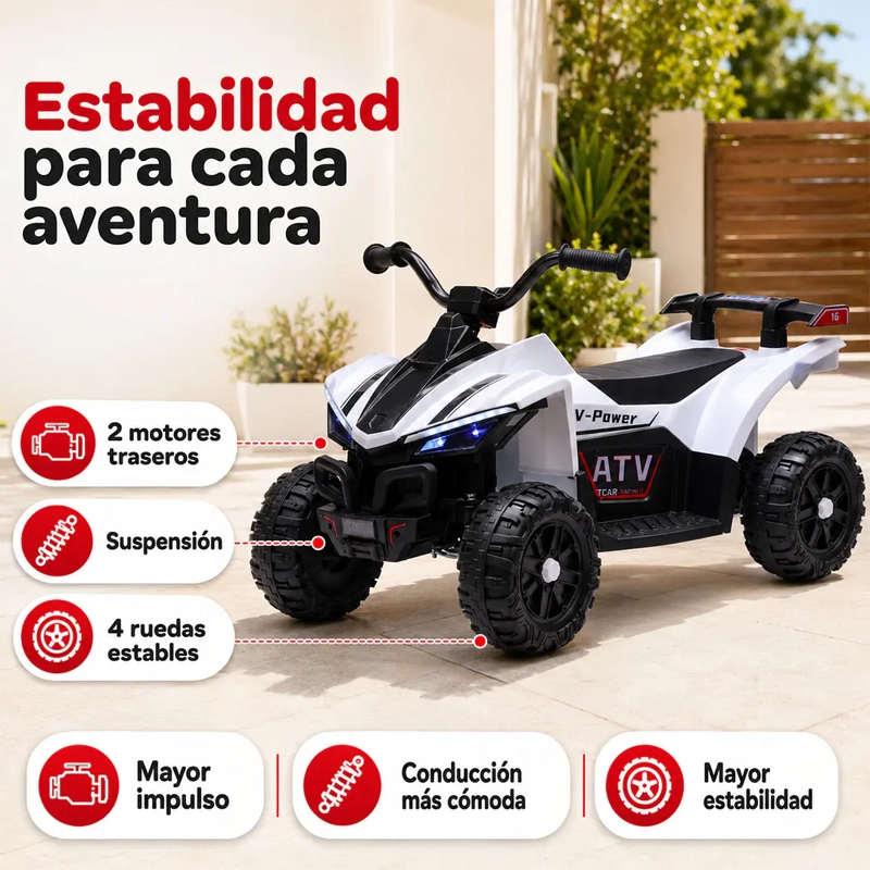 CUATRIMOTO INFANTILA BATERIA ATV BLANCO 12V DOBLE MOTOR - 4