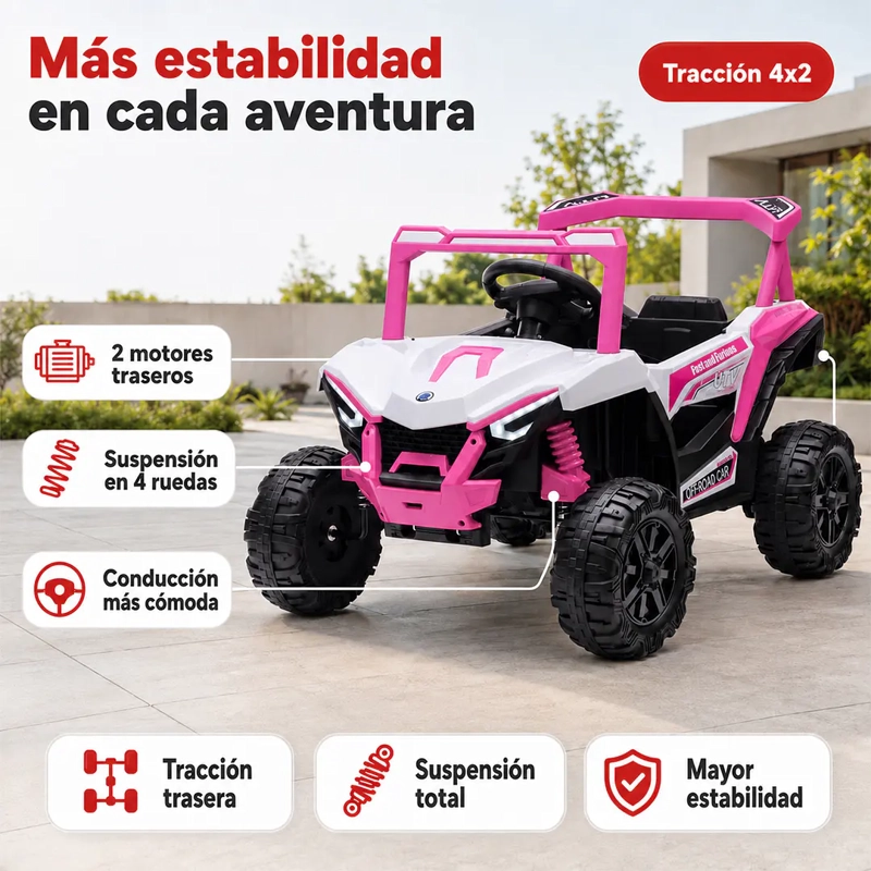 AUTO A BATERIA BUGGY ROSADO 4X2 12V CONTROL REMOTO Y BALANCEO - 4