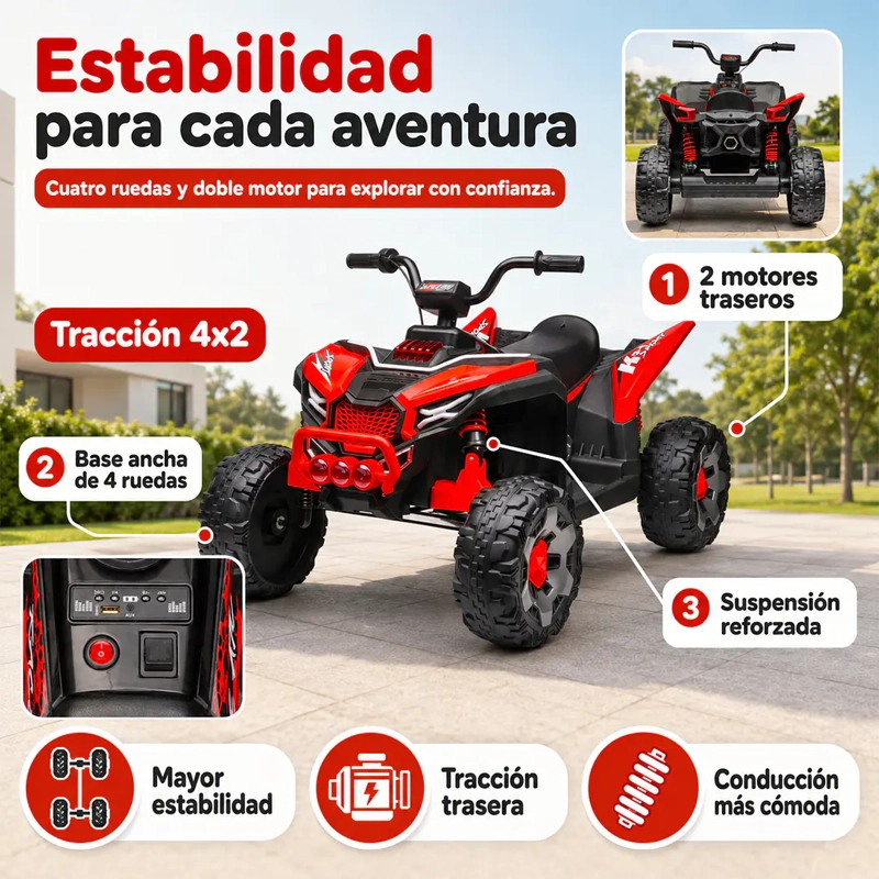 CUATRIMOTO ELECTRICA INFANTIL MONSTER ATV ROJA 12V 4X2 - 3