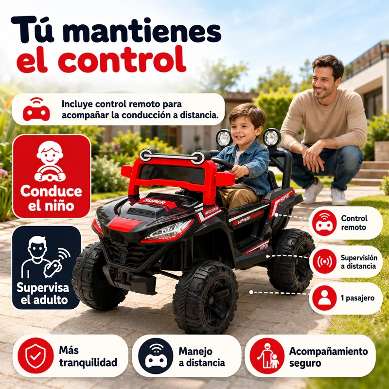 AUTO A BATERIA BUGGY MONSTER NEGRO 4X4 12V CONTROL REMOTO - 3