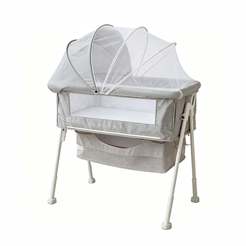 CUNA COLECHO MULTIFUNCIONAL PLEGABLE CON MOSQUITERO Y CANASTO GRIS - 1