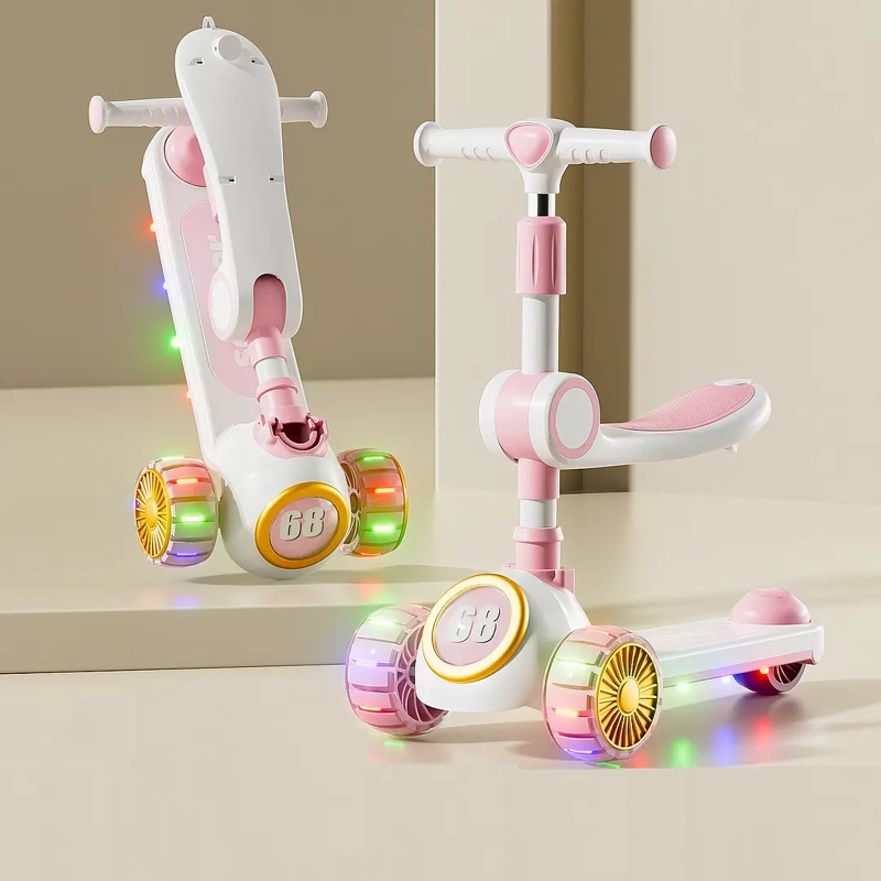 SCOOTER INFANTIL 3 EN 1 ROSADO PLEGABLE CON ASIENTO - 3