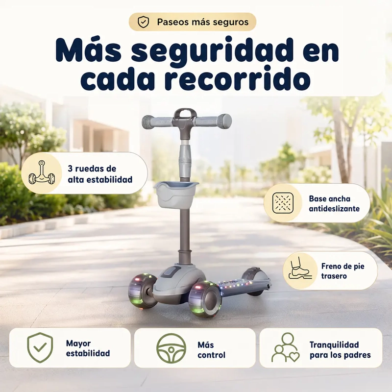 SCOOTER PLEGABLE 3 RUEDAS GRIS LUCES Y MUSICA - 2