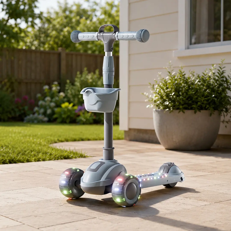 SCOOTER PLEGABLE 3 RUEDAS GRIS LUCES Y MUSICA - 4