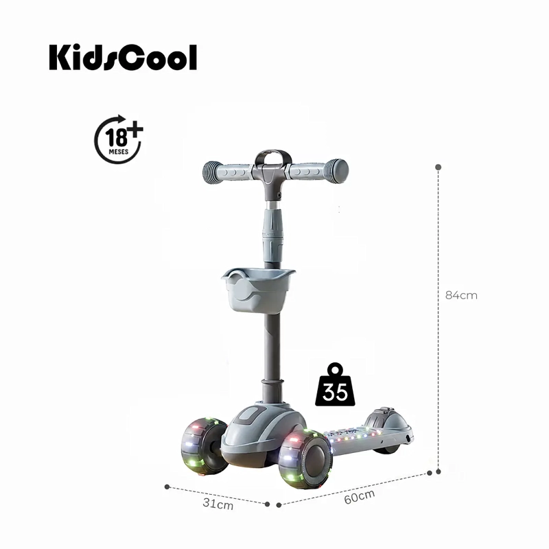 SCOOTER PLEGABLE 3 RUEDAS GRIS LUCES Y MUSICA - 6