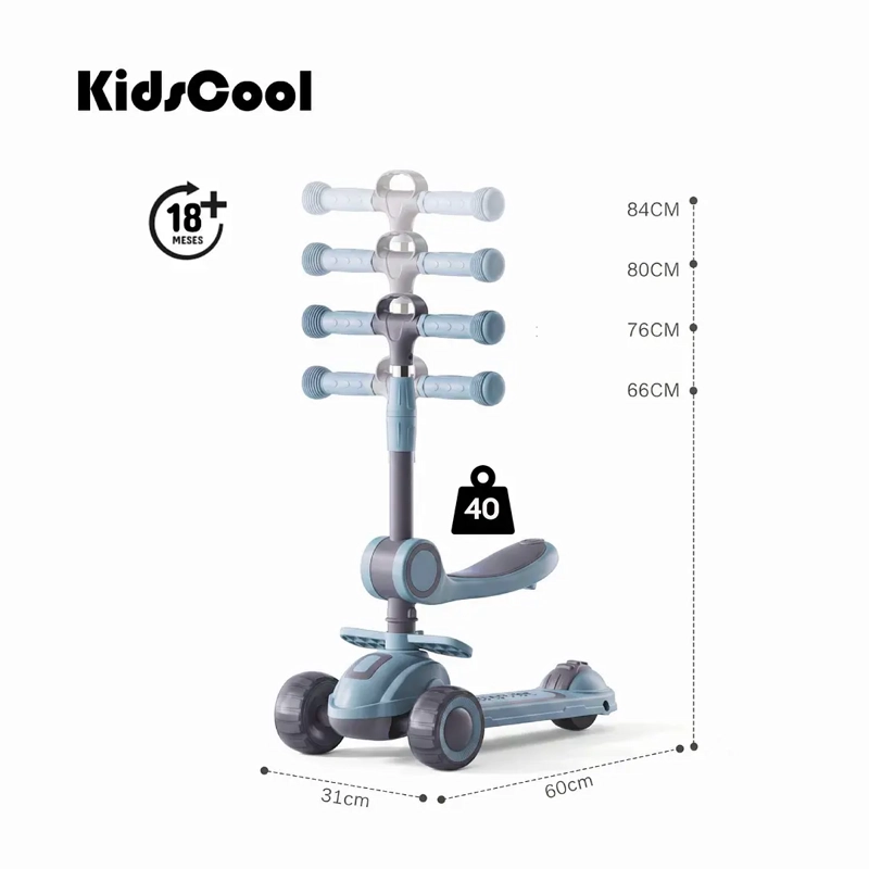 SCOOTER CON ASIENTO LUCES Y MUSICA PLEGABLE 3 EN 1 GRIS - 7