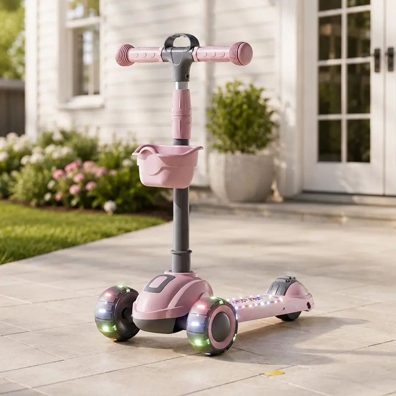 SCOOTER PLEGABLE 3 RUEDAS ROSADO LUCES Y MUSICA - 3