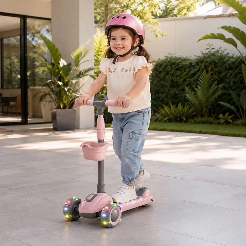 SCOOTER PLEGABLE 3 RUEDAS ROSADO LUCES Y MUSICA - 4