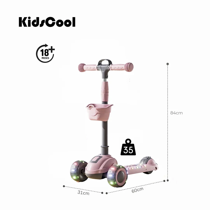 SCOOTER PLEGABLE 3 RUEDAS ROSADO LUCES Y MUSICA - 6