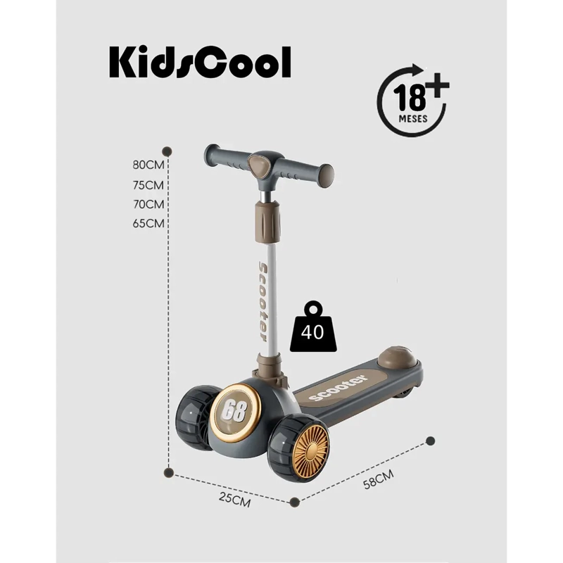 SCOOTER 3 RUEDAS PLEGABLE GRIS MUSICA Y LUCES - 6