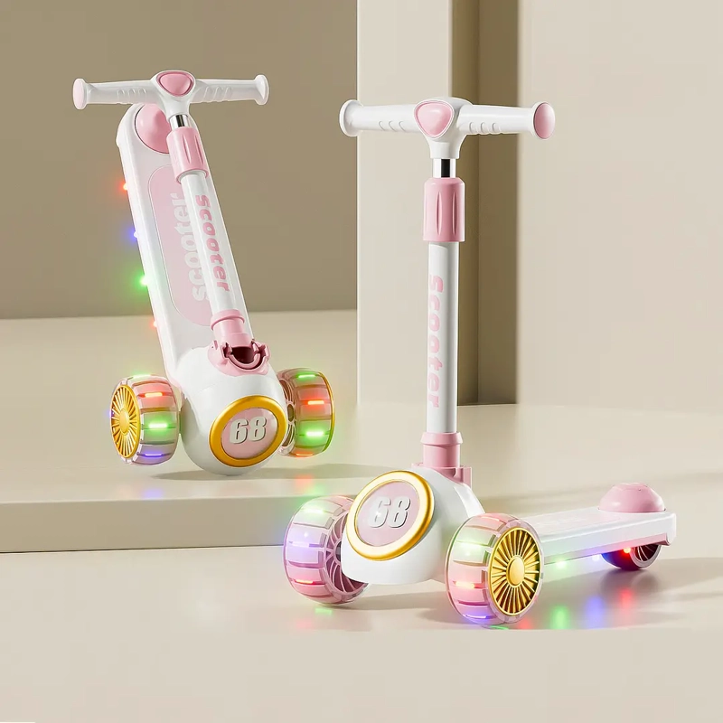 SCOOTER 3 RUEDAS PLEGABLE ROSADO MUSICA Y LUCES - 3