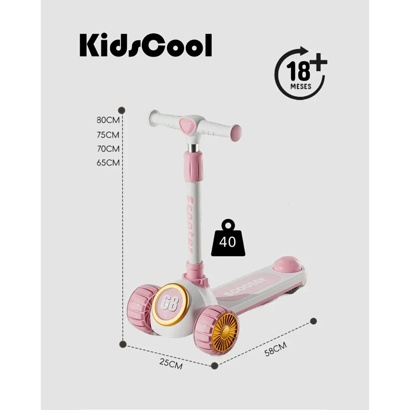 SCOOTER 3 RUEDAS PLEGABLE ROSADO MUSICA Y LUCES - 6
