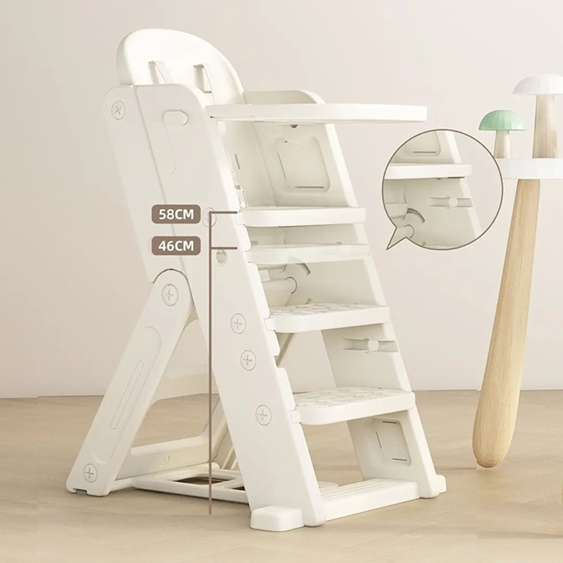 SILLA DE COMER ALTA CON ESCALERA INFANTIL CINTURON 3 PUNTAS PLEGABLE CREMA - 2