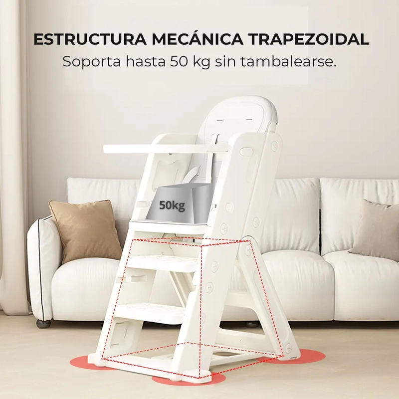 SILLA DE COMER ALTA CON ESCALERA INFANTIL CINTURON 3 PUNTAS PLEGABLE CREMA - 5