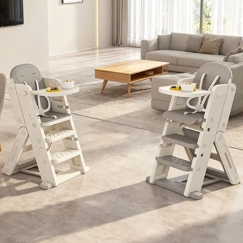 SILLA DE COMER ALTA CON ESCALERA INFANTIL CINTURON 3 PUNTAS PLEGABLE CREMA - 6