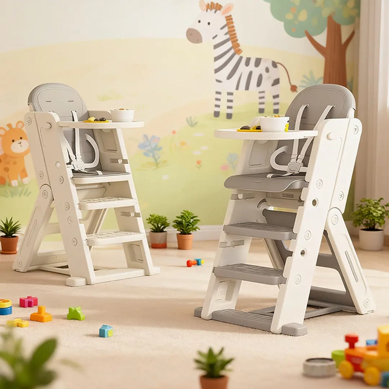 SILLA DE COMER ALTA CON ESCALERA INFANTIL CINTURON 3 PUNTAS PLEGABLE CREMA - 7