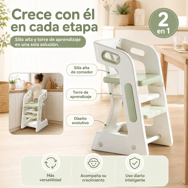SILLA DE COMER Y TORRE DE APRENDIZAJE VERDE MENTA - 2